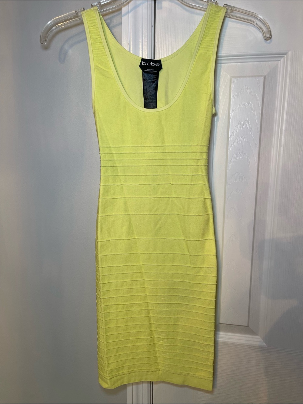 bebe Bright Yellow Ribbed Midi Bodycon Dress